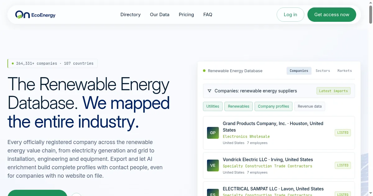 Renewable energy company directory