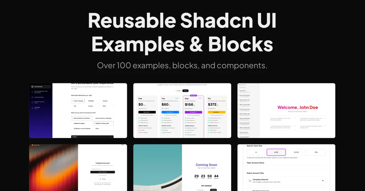 Shadcn UI Examples, Components and Blocks
