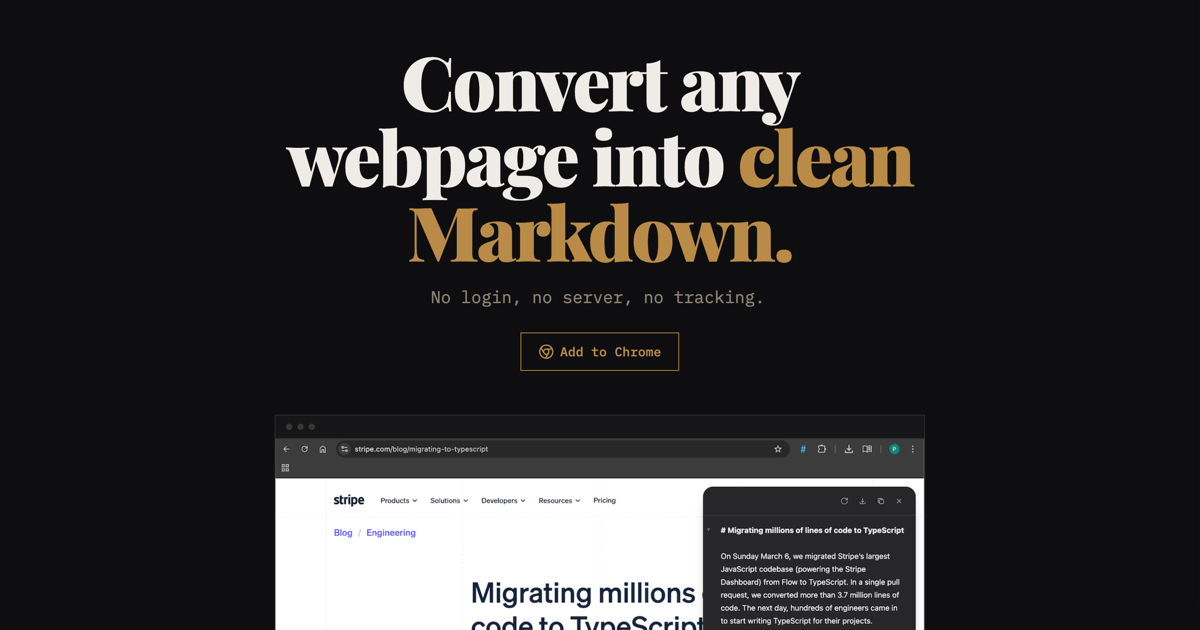 Convert any webpage into clean Markdown.